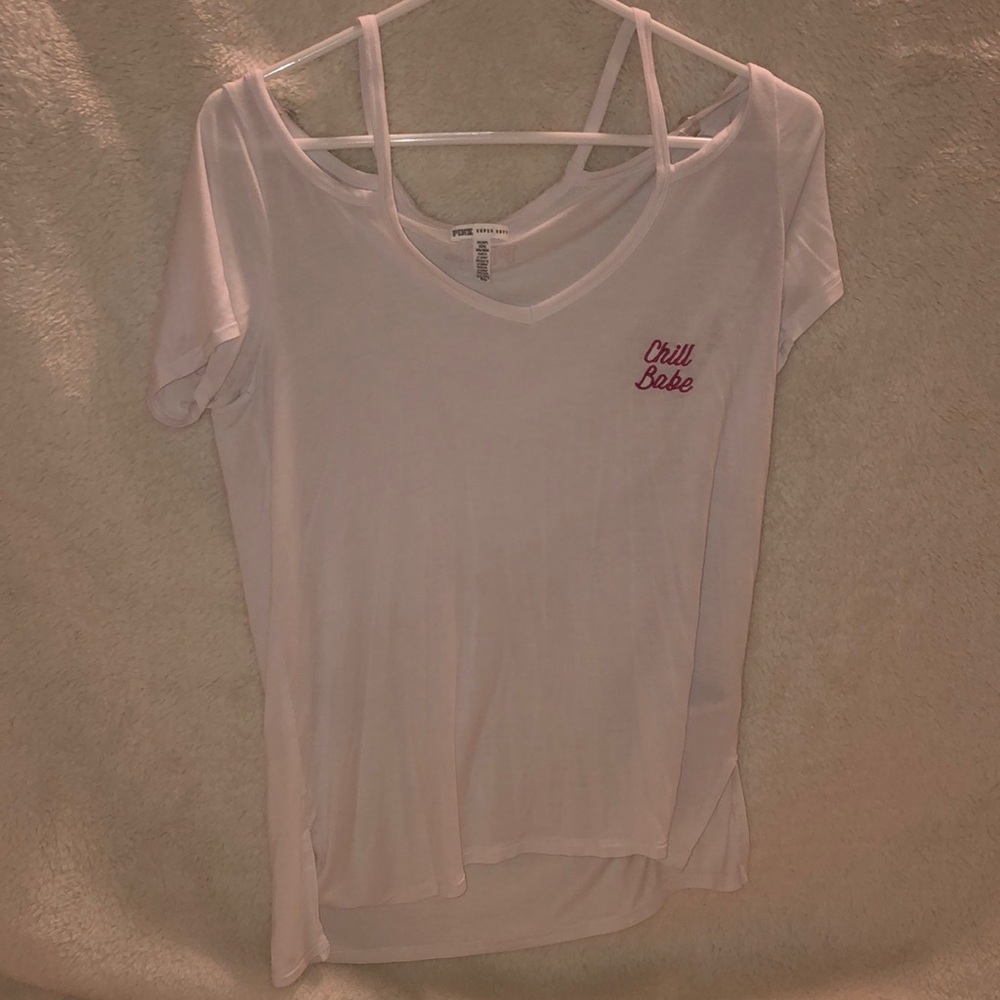 PINK, baggy off the shoulder shirt